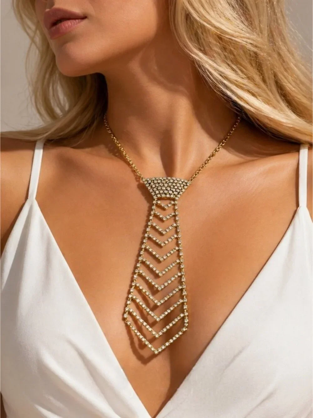 Silver Crystal Chevron Choker Necklace - Unknown Brand